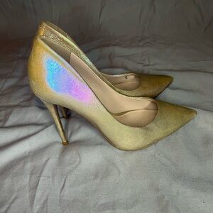 Iridescent Metallic Gold Pointed Toe Heels